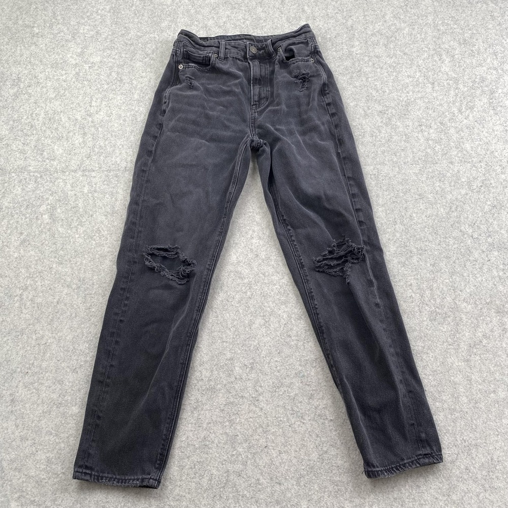 American Eagle Outfitters Mom Straight Jeans Womens 0 (23x25) Gray Distressed